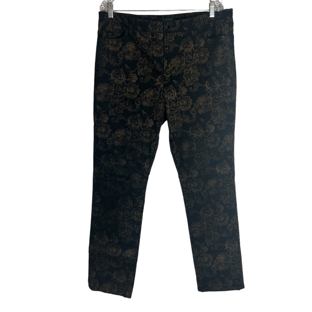 LAUREN RALPH LAUREN Denim Tapestry Print Jeans in Black and Gold Size 16 - Picture 3 of 9
